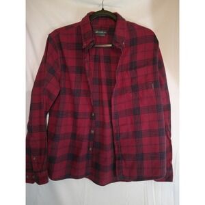 Eddie Bauer Mens Red Blue Plaid Long Sleeve Button Up Shirt Size Large